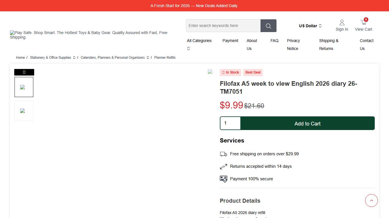 Filofax A5 week to view English 2026 diary 26-TM7051