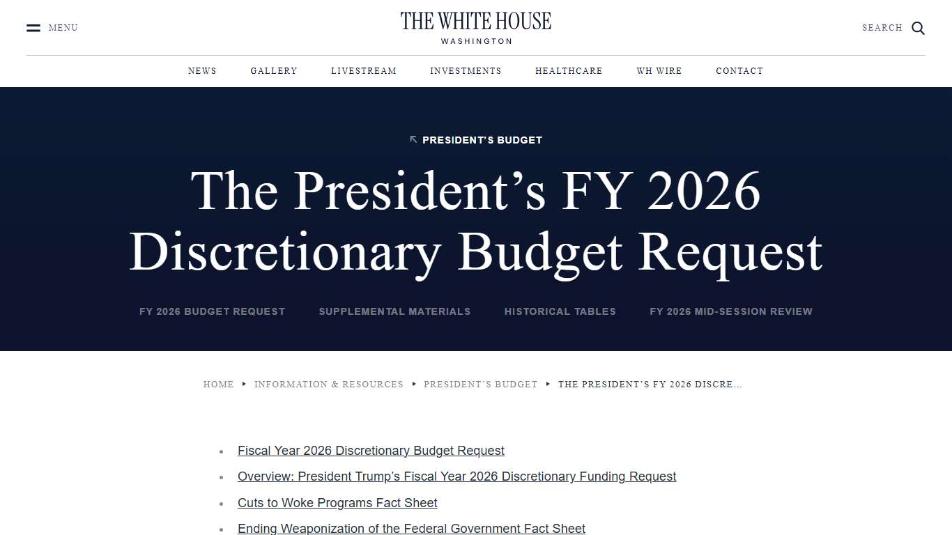 The President’s FY 2026 Discretionary Budget Request – OMB – The White House